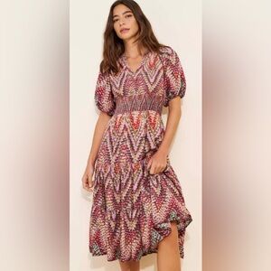 Conditions Apply Printed Puff-SleevedMidi Dress